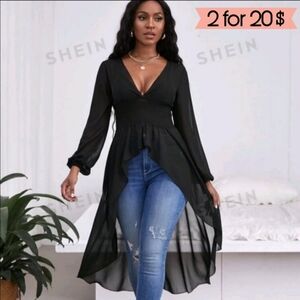 Shein | Sheer Black Long Sleeve Peplum Top - M